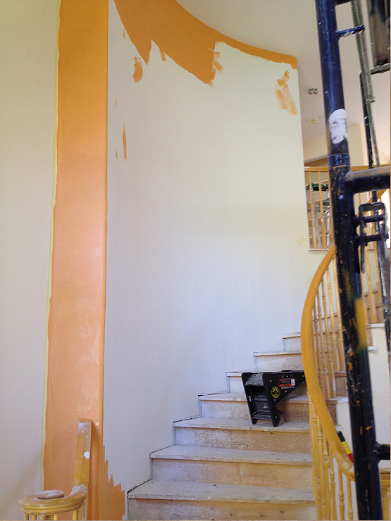 repainted stairwell with white walls
